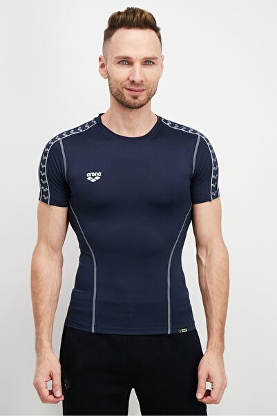 ARENA قميص تدريب رجالي رياضي بأكمام قصيرة، أزرق داكن