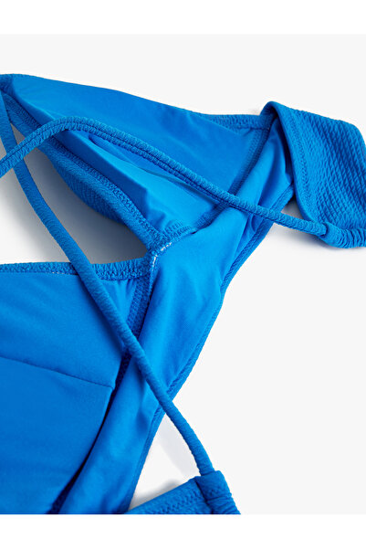 Koton Triangle Bikini Top with Textured Cross Strap Covered