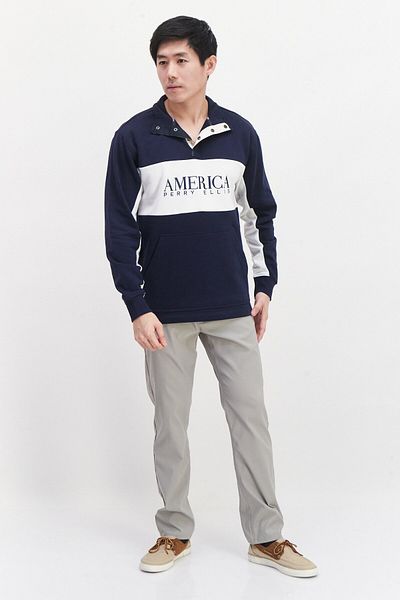 Perry Ellis Men Embroidered Long Sleeve Sweatshirt, Navy