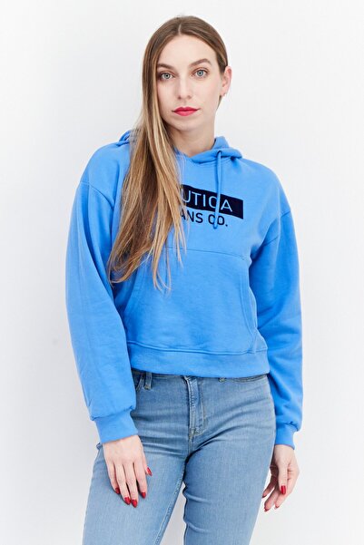 Nautica Women Hoodie Brand Logo Long Sleeves Sweatshirt, Blue