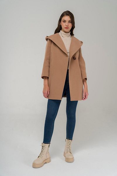 Olcay Hooded Tie Waist Coat KAMEL 3359