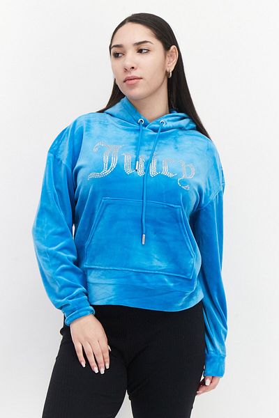 Juicy Couture Women Long Sleeve Embellished Logo Hoodie, Blue