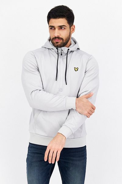 Lyle & Scott Men Long Sleeve Half Zip Brand Logo Hoodie, Light Grey