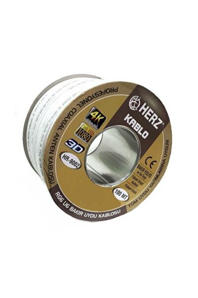 Herz Rg6u6 Uydu Anten Kablosu Full Hd 4K Uyumlu - 100 Metre Beyaz