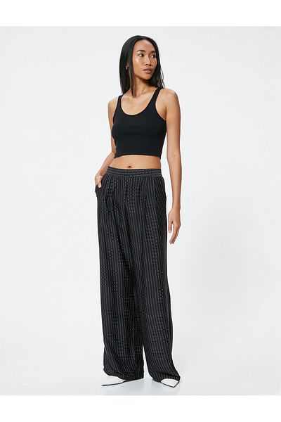 Koton Polka Dot Palazzo Trousers Wide Leg Pocket High Waist