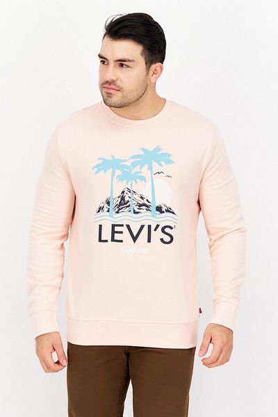 Levi's Men Crew Neck Long Sleeve Graphic Print Sweatshirt, Peach