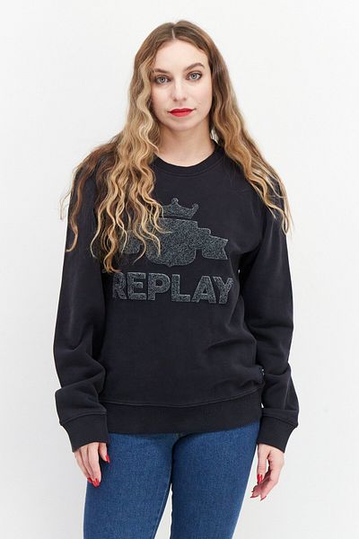 Replay Women Textured Long Sleeve Sweatshirt, Washed Black