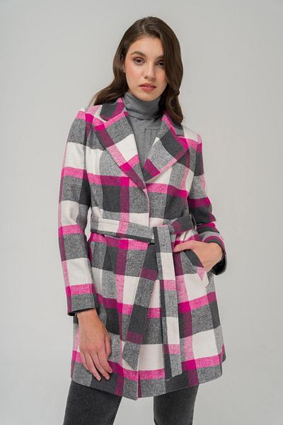 Olcay Mantel mit Gürtel und Taillenfutter, kariertem Muster, Fuchsia 3927-E