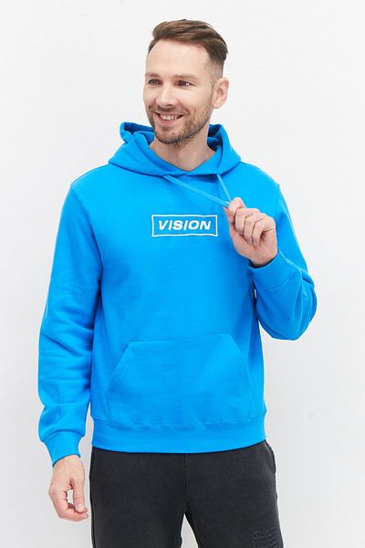 Vision Street Wear Men Hooded Neck Embroidered Logo Long Sleeves Sweatshirt, Light Blue