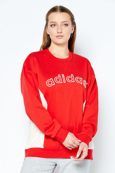 adidas Women Sportswear Fit Embroidered Logo Outdoor Sweatshirts, Red Combo