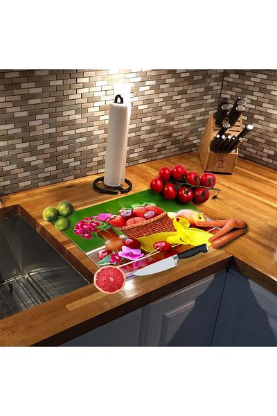 Saban 30X40 cm Fruit Basket Patterned Glass Cutting Board