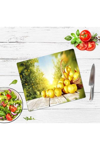 Saban 29X34 cm Glass Cutting Board Lemon Basket