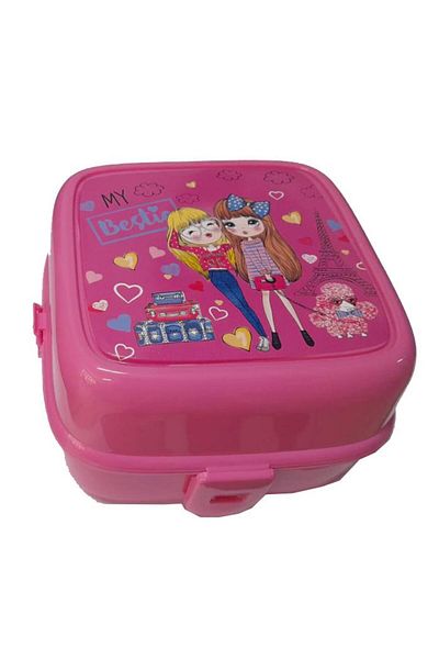 Artlantis Lunch Box 4 Compartments Pink Color Girl Figured 1 Piece Food Storage Container Lunch Box
