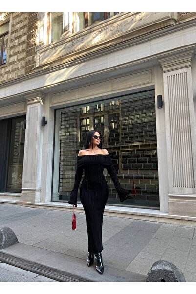 Friday Mood Women's Madonna Collar Spanish Sleeve Lace Detailed Knitwear Dress