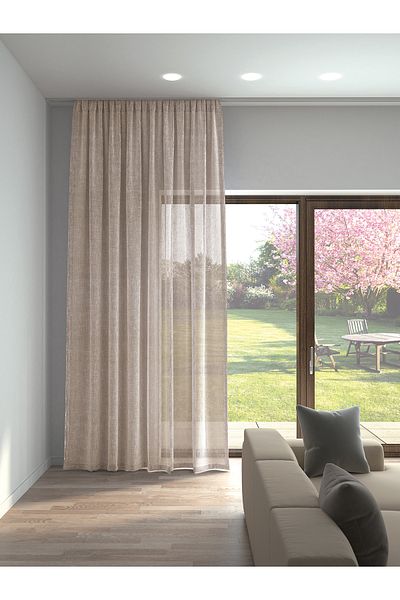 Perle Milk Coffee Color Linen Look Plain Tulle Curtain Does Not Want Ironing