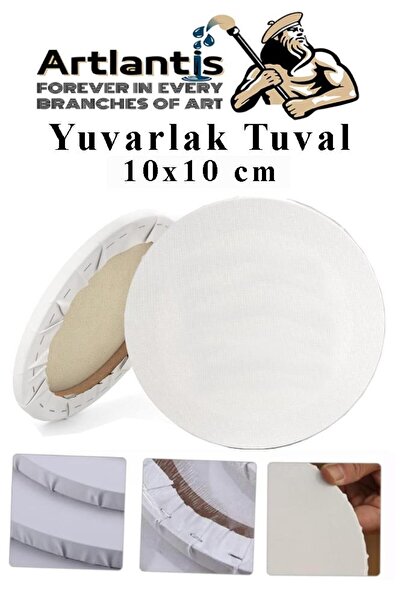 Artlantis Yuvarlak Tuval 10x10 cm 1 Adet Arkadan Zımbalı Astarlı Resim Tuvali...