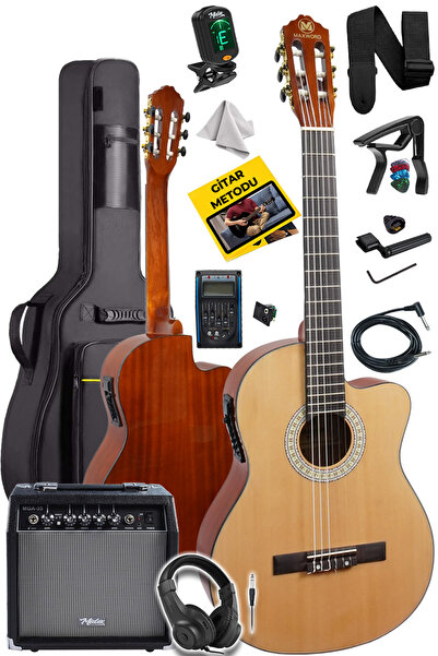 Maxword X47-eq-amp Profesyonel Masif Ağaç Amfili Elektro Klasik Gitar Seti Üst Segment