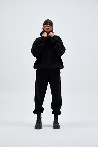 YAKAMEL Γυναικείο σετ φόρμας με 3 κλωστές, oversized, άνετο, χοντρό, με κουκούλα