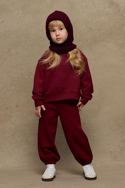 Fahhar Kids Burgundy Knitted Children's Balaclava - Beanie Design