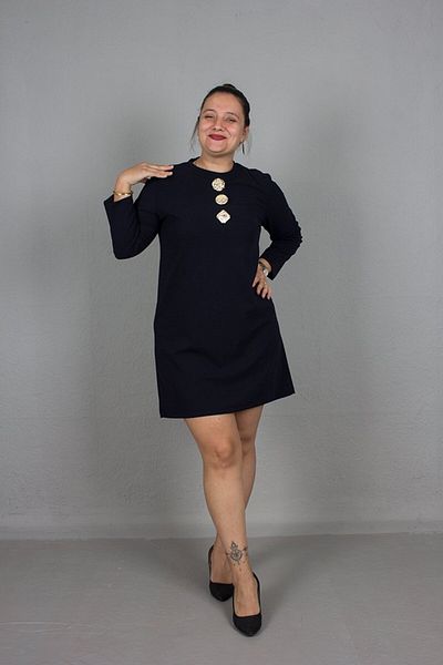 Truva XXL Plus Size Knee Length Crepe Fabric Buckle Detail Dress