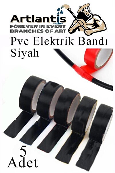 Artlantis Siyah Elektrik Bandı 5 Adet Pvc İzolo Bant Elektrikçi Bandı Su Geçi...