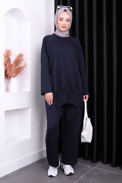 İmajButik Σετ παντελόνι με ραβδώσεις Navy Blue