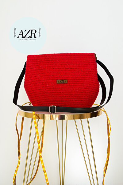 AZR HOME DESİGN Natural Jute Straw Red Bag Shoulder Bag 30X22