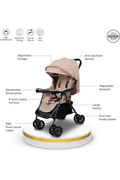 Nurtur Stroller with Removable Food Tray Lightweight, Compact,Large Storage Safety Harness