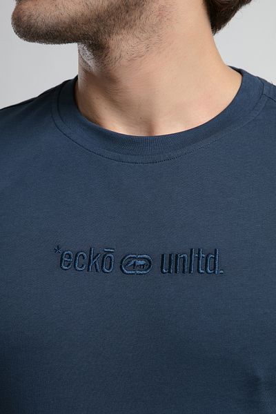 ECKO UNLTD Empire Navy Blue Crew Neck Embroidered Standard Fit Men's Tshirt