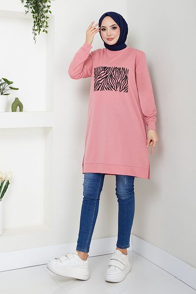 ModaMerve Dusty Rose Printed Tunic - 789Ozr1047-M