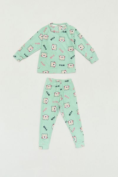 Fulla Moda Print Crew Neck Fleece Girl's Pajamas Set