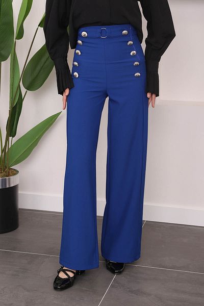 İmajButik Λεπτομερές παντελόνι με φαρδύ πόδι Saks Blue ψηλόμεσο