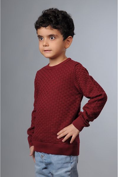 YMA TRİKO Tricotaj pentru băiat Pulover din bumbac cu gât roșu Claret Lycra