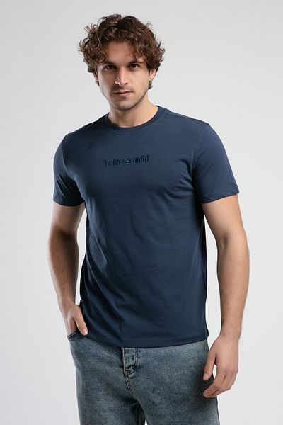 ECKO UNLTD Empire Navy Blue Crew Neck Embroidered Standard Fit Men's Tshirt