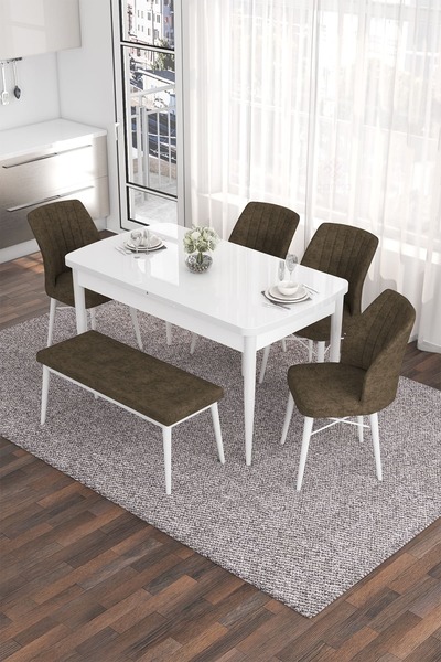 Canisa Concept Eva Serisi 80x132 Açılabilir Mdf Mutfak Masası Takımı Beyaz Ma...