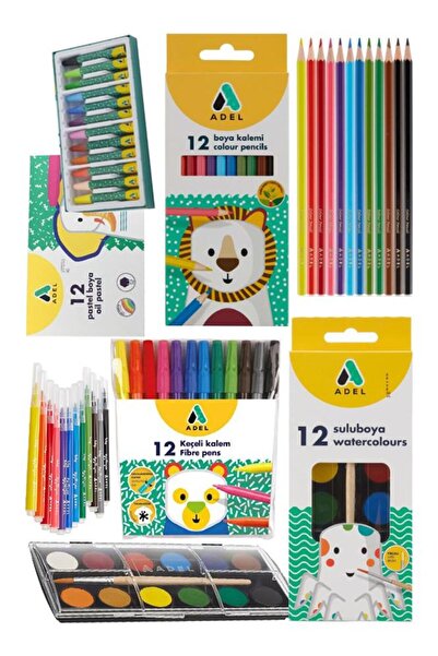 Artlantis Öğrenci Okul Boyama Seti 4 lü Adel 12 Renk Pastel Boya Kuru Boya Su...