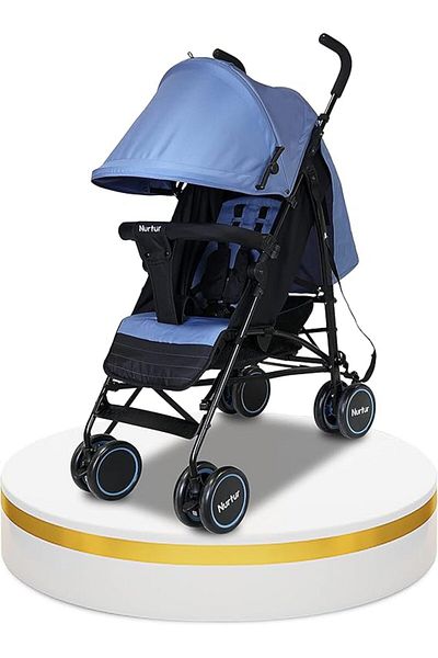 Nurtur Archer Baby Stroller Collapsible Reclining Seats Detachable Bumper  Storage Basket Blue