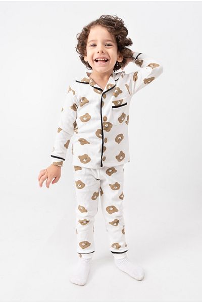 dolaş kids Teddy Bear Printed Men's Age Pajama Set