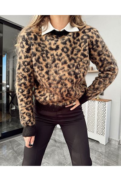 Jose Clothing Трикотажен пуловер с леопардови шарки