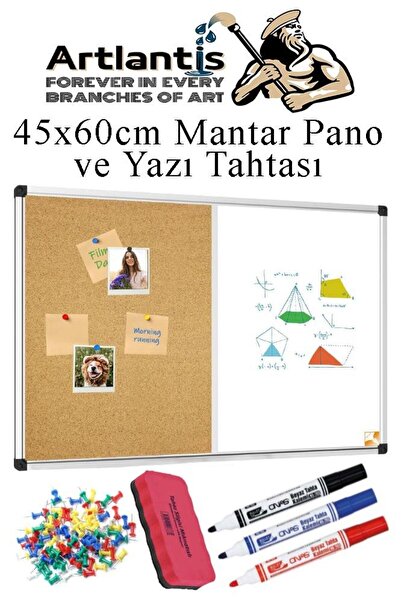 Artlantis Çift Fonksiyonlu Yazı Tahtası ve Mantar Pano 45x60 cm 1 Adet Alümin...