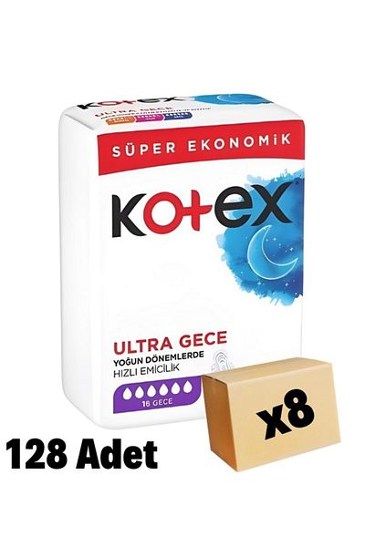 Kotex Ultra Hygienic Pads - 16 Night Pack 128 Pieces