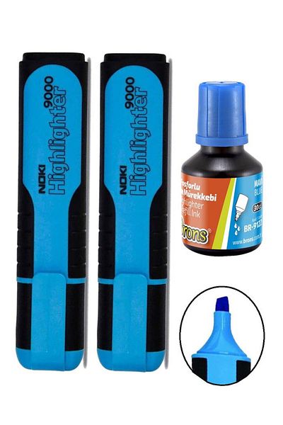Artlantis Highlighter Mark Pen Blue Refillable 2 Pieces And Ink 30ml 1 Piece Highlighter Neon Pen