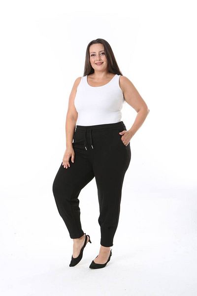 Butik Ayseba Women's Black Large Size Baggy Cut Elastic Trousers