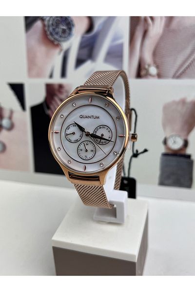 Quantum Rose Gold Straw Women's Wristwatch 3 Atm Waterproof