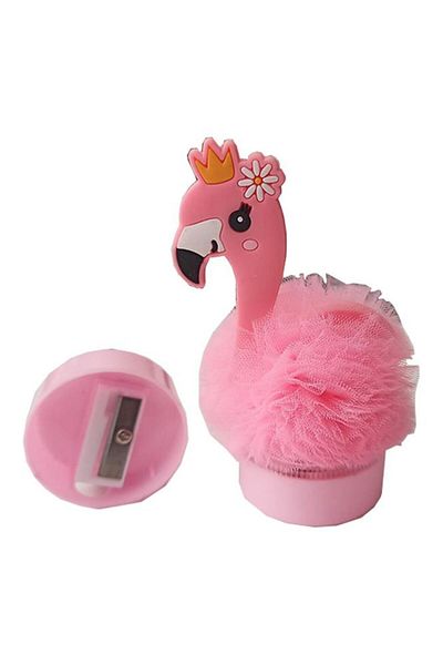 Artlantis Flamingo Pencil Sharpener Single Pencil Sharpener with Tulle Pompom 1 Piece Gift Girl Pencil Sharpener