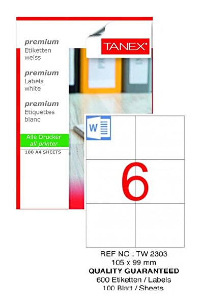 Tanex Компютърен етикет Tw-2303 105x99 мм 100 броя Лазерен етикет 1 опаковка ...