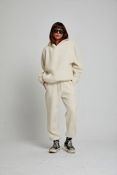 BayBayan Γυναικεία Oversize Casual Hooded Kangaroo Pocket 3 Thread Hooded Σετ χειμερινής φόρμας