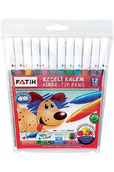Fatih Felt Pen 12 Colors Plastic Box 12 Colors Felt Pen Full Size Plastic Box