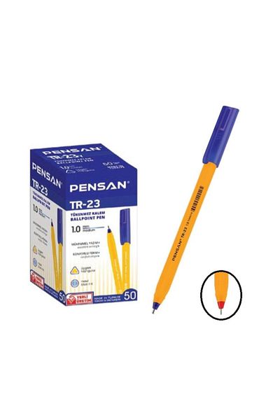 Pensan Blue Ballpoint Pen Tr 23 Triangle Body 1.00 Mm Point 50 Pieces Ballpoint Pen Blue 50 Pieces