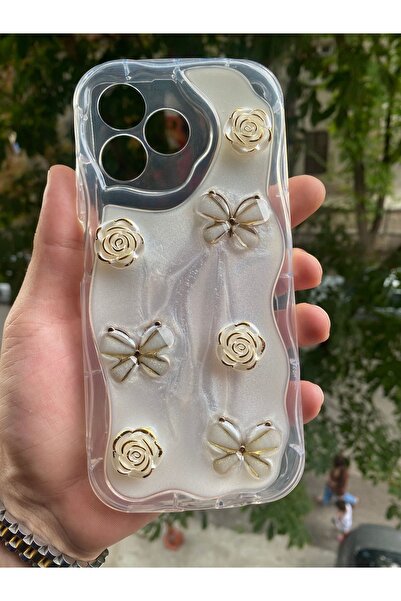 AQUA AKSESUAR حافظة متوافقة مع Realme C63 وC61، غطاء فضي شفاف بحواف منقوشة عل...